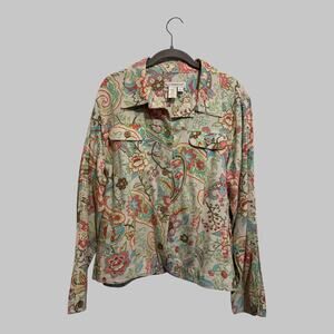 Coldwater Creek Artsy Multicolor Floral Paisley Tapestry Button Up Jacket Size L